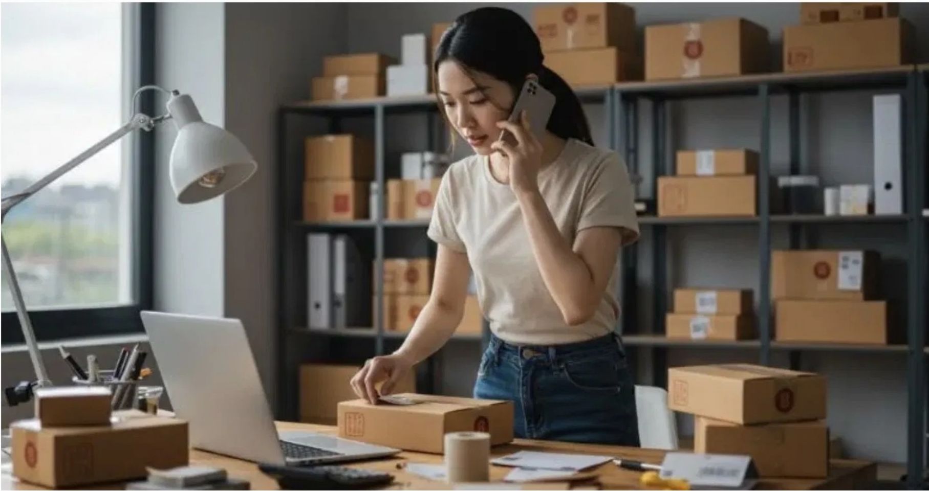 Restaurant staff answering the phone while managing everything else during a busy service.